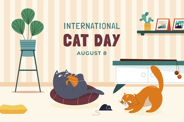 Flat international cat day illustration