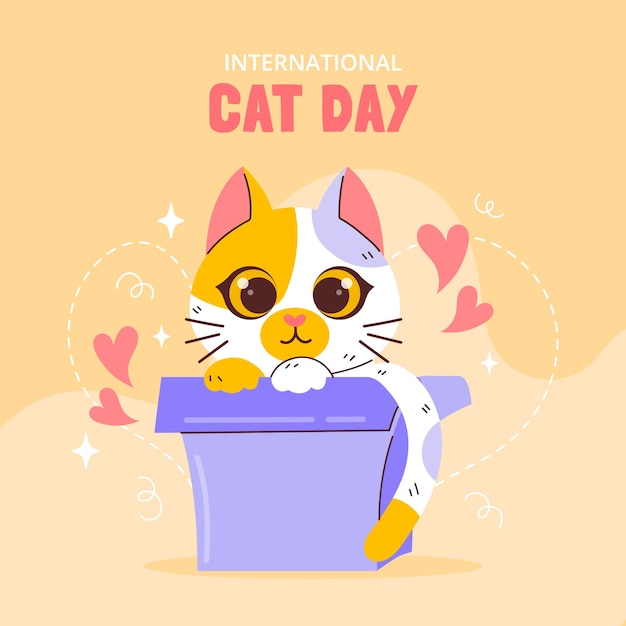 Vector flat international cat day illustration