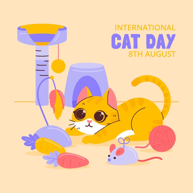 Vector flat international cat day illustration