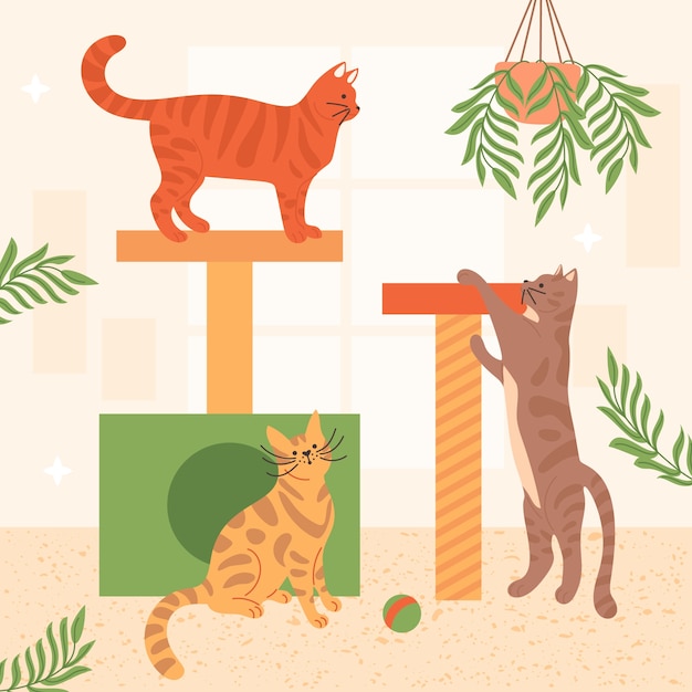 Flat international cat day illustration