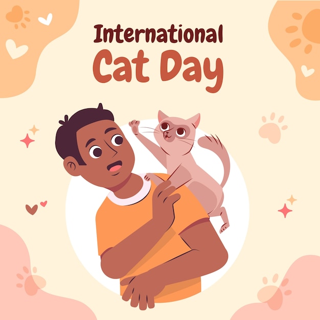 flat international cat day illustration
