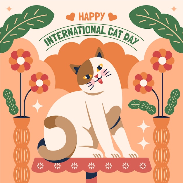 Vettore illustrazione della giornata internazionale del gatto piatto