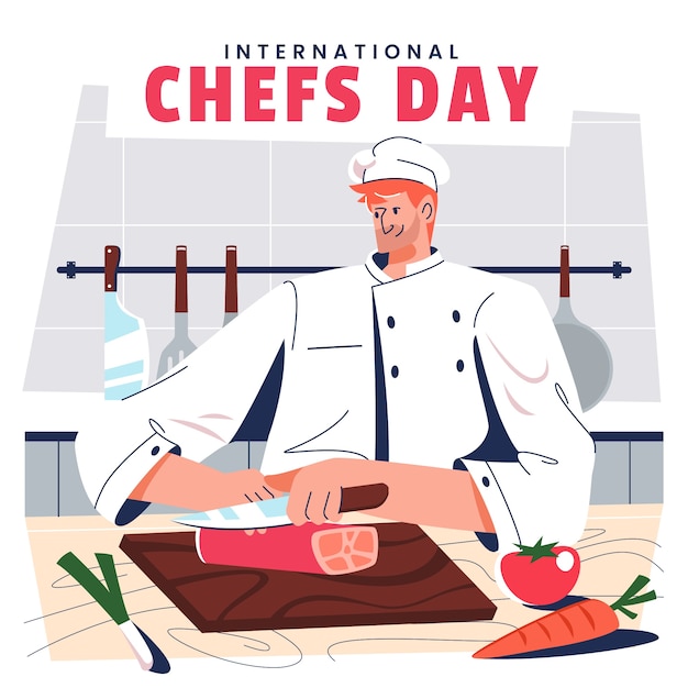 Vettore illustrazione della giornata internazionale degli chef piatta