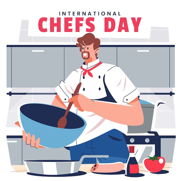 Illustrazione della giornata internazionale degli chef piatta