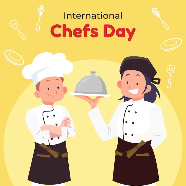 Vettore illustrazione della giornata internazionale degli chef piatta
