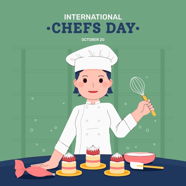 Illustrazione della giornata internazionale degli chef piatta