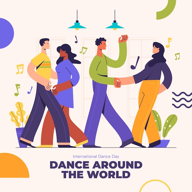 Flat international dance day illustration