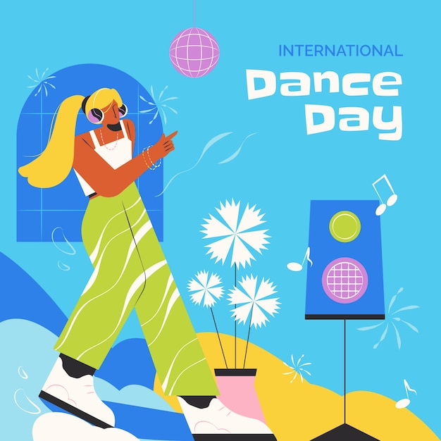 Flat international dance day illustration