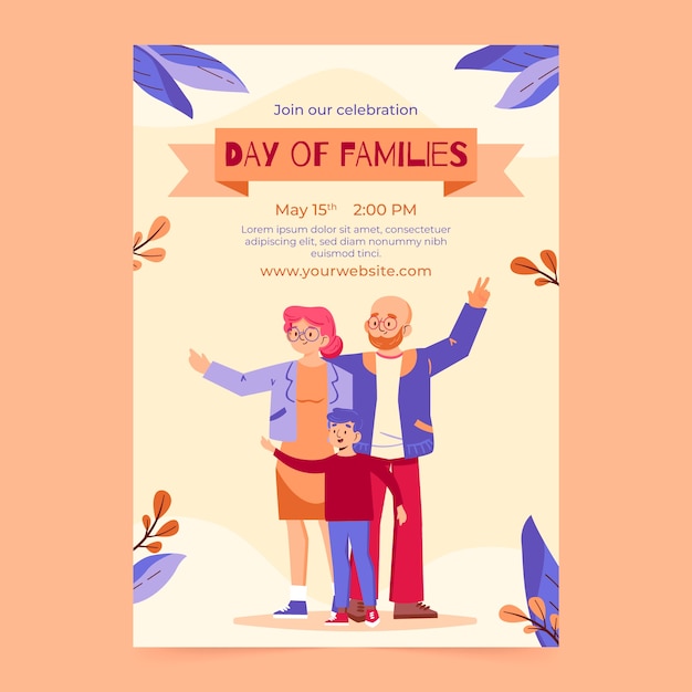 flat international day of families vertical poster template