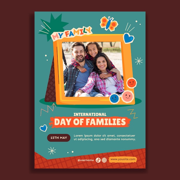 flat international day of families vertical poster template