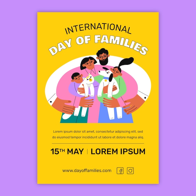flat international day of families vertical poster template