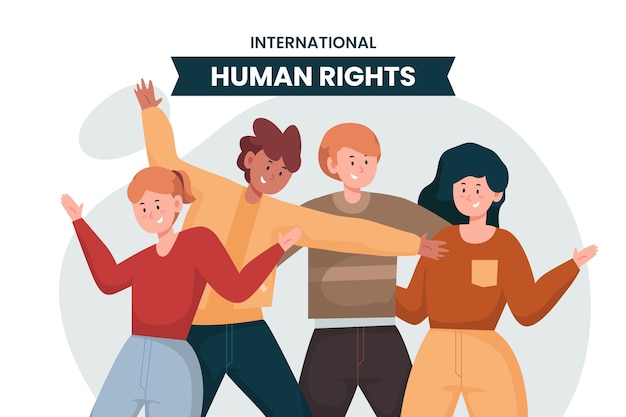 Flat international day of human rights with various people