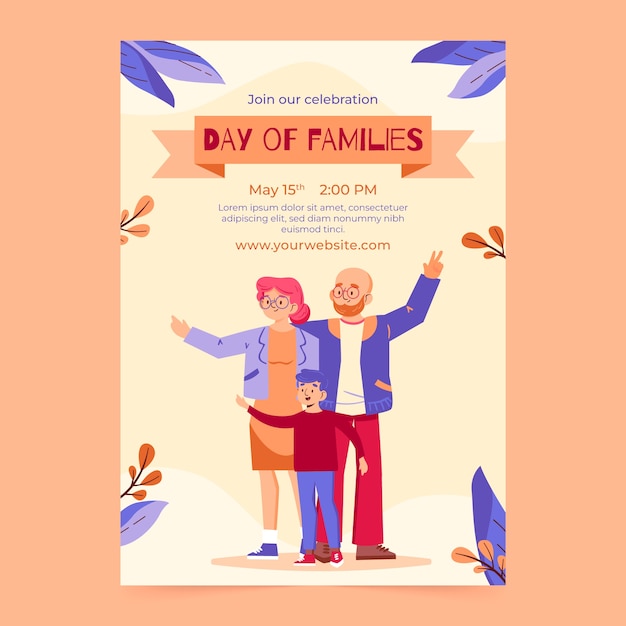 Вектор Плоский международный день семей вертикальный плакат шаблон