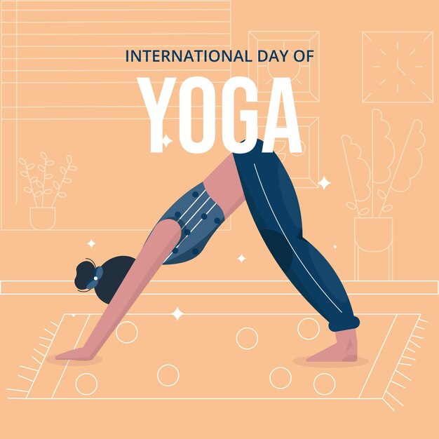 Плоский международный день йоги иллюстрации