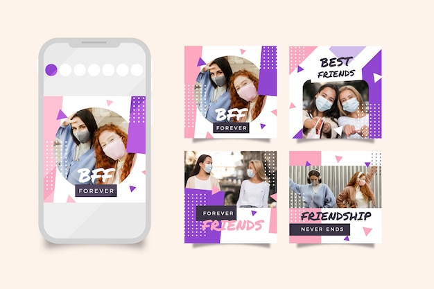 Flat international friendship day instagram posts collection