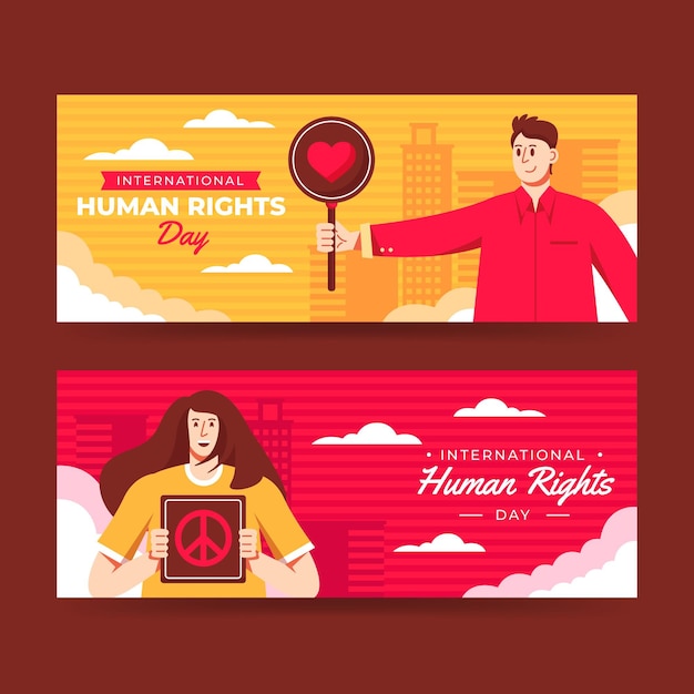 Vector flat international human rights day horizontal banners set