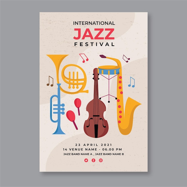 Flat international jazz day vertical poster template