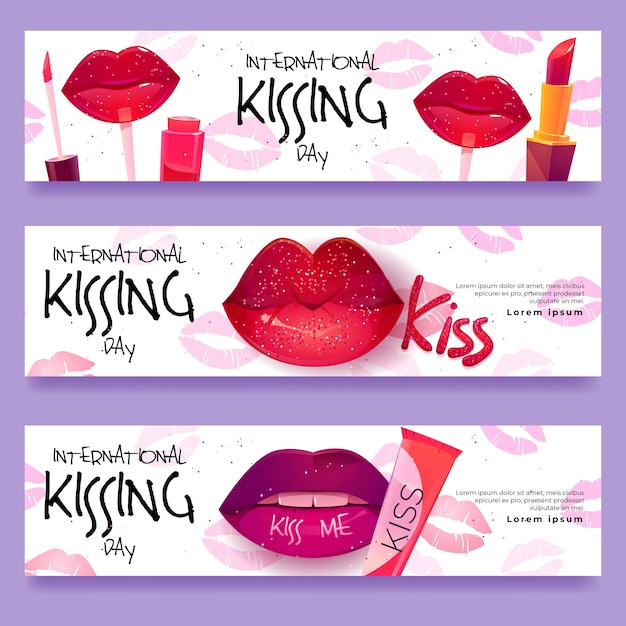 Flat international kissing day banner set