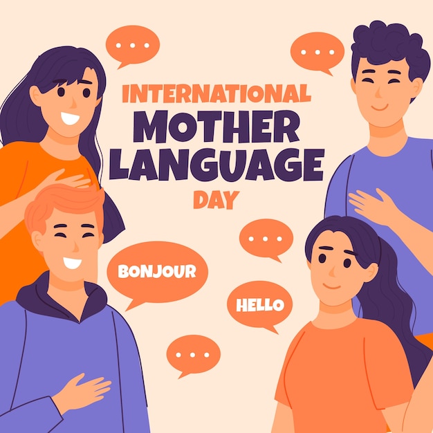 Flat international mother language day illustration