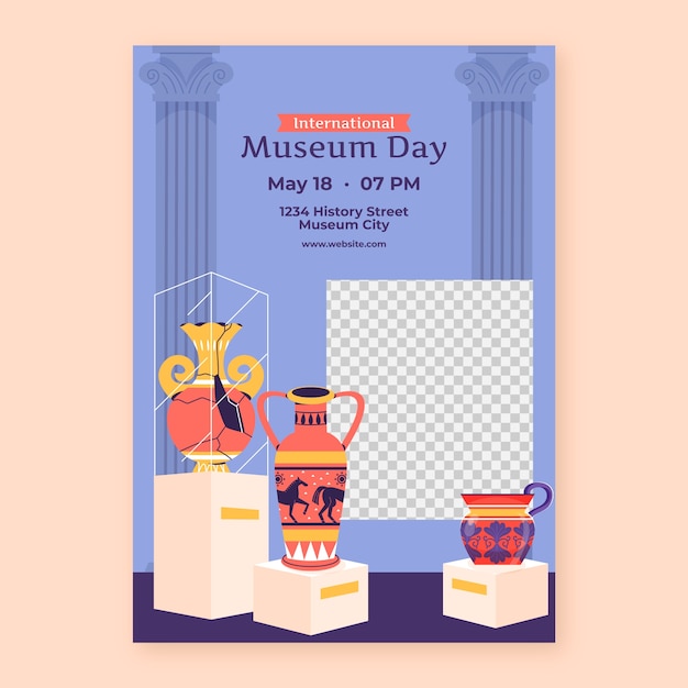 Flat international museum day vertical poster template