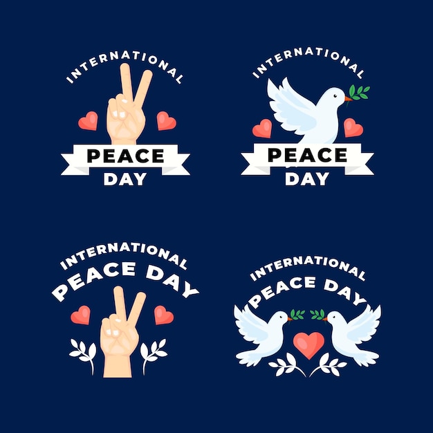 Flat international peace day labels collection