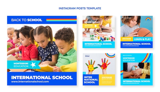 Vector flat international school instagram posts collection