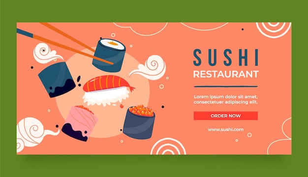 Flat international sushi day horizontal banner template