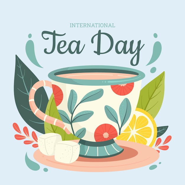 Flat international tea day illustration