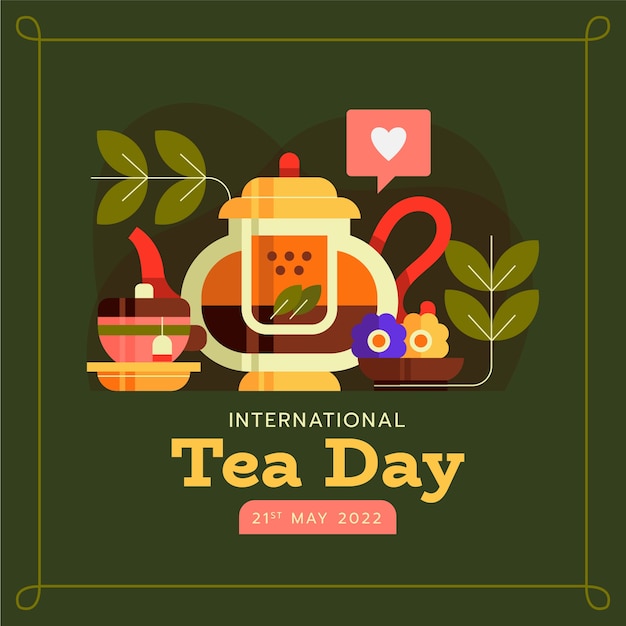 Flat international tea day illustration