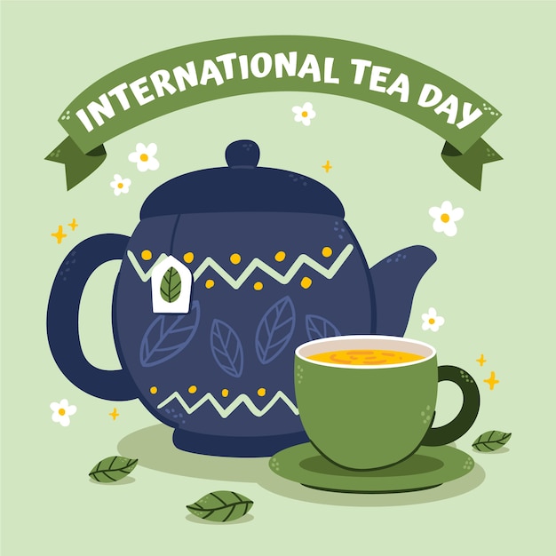 Flat international tea day illustration