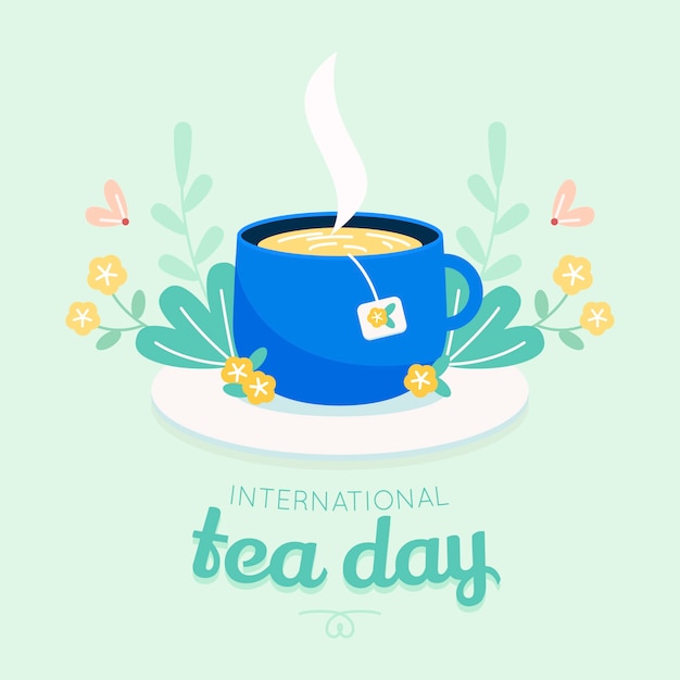 Flat international tea day illustration