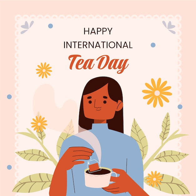 フラット国際茶の日のイラスト