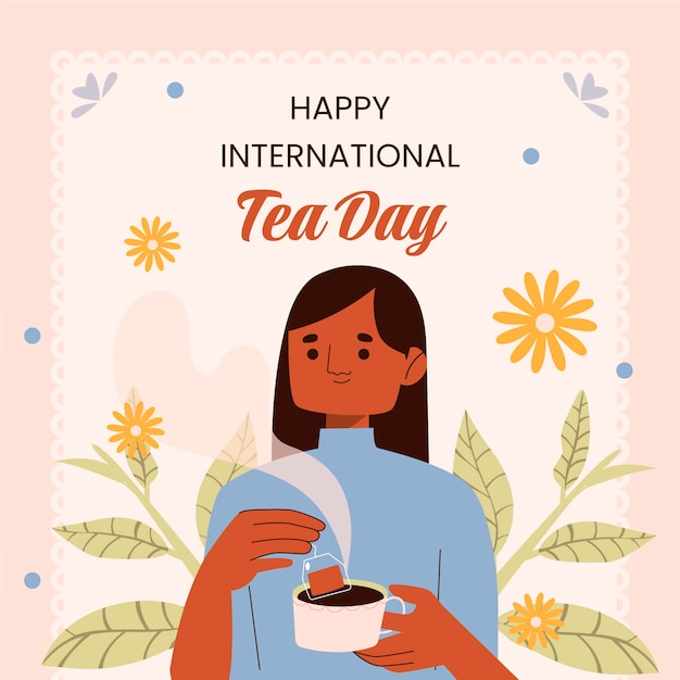 Flat international tea day illustration