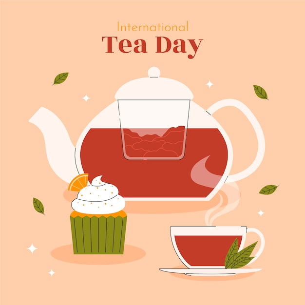 Flat international tea day illustration