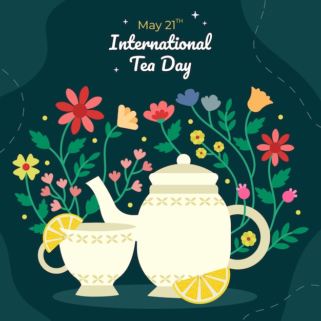 Flat international tea day illustration