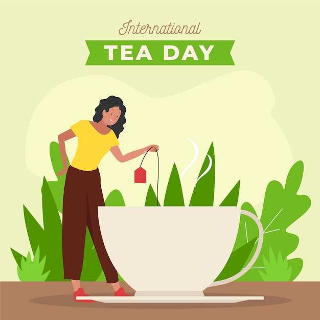 Flat international tea day illustration