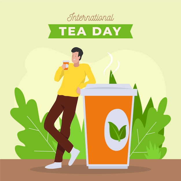 Flat international tea day illustration