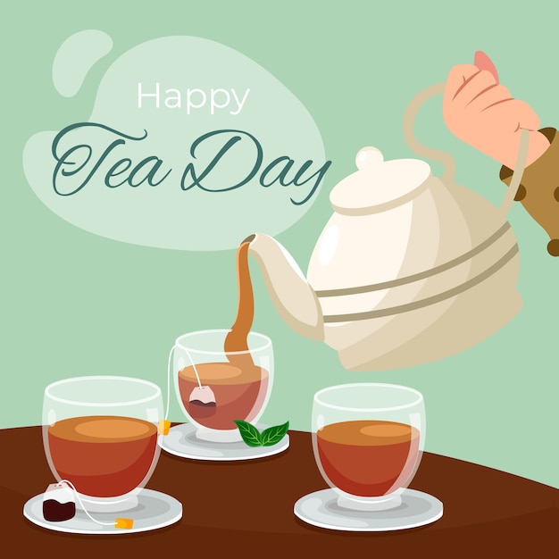 Flat international tea day illustration