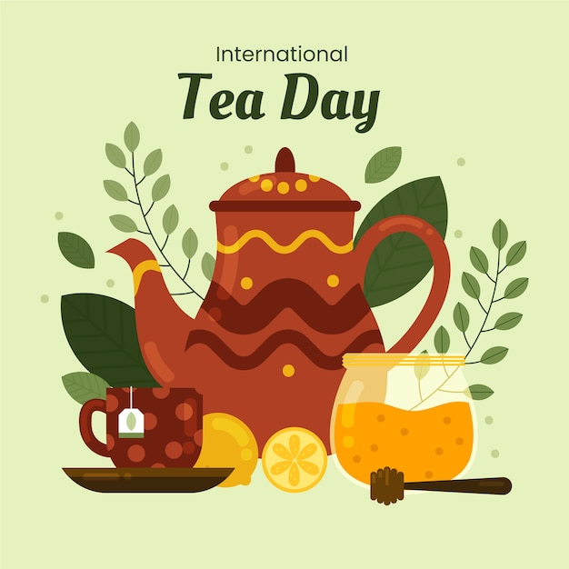 Flat international tea day illustration