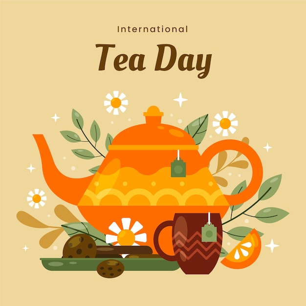 Flat international tea day illustration