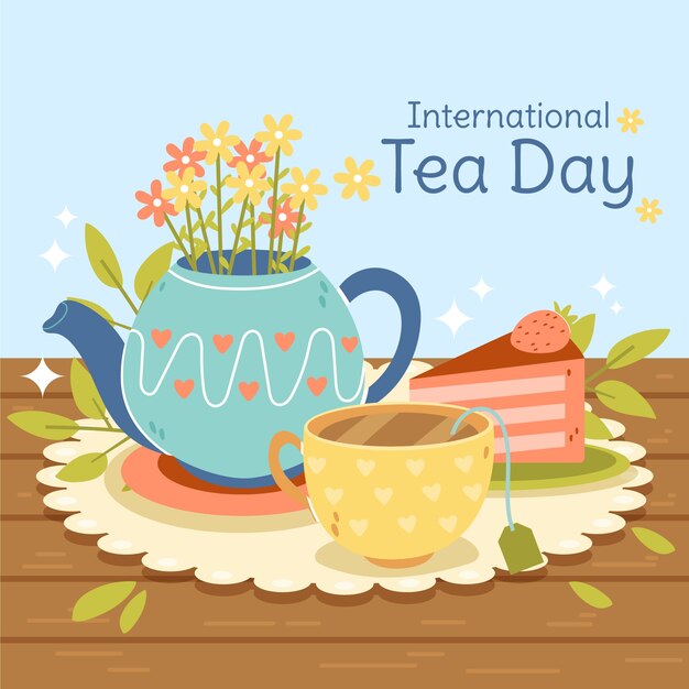 Flat international tea day illustration