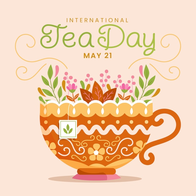 Vector flat international tea day illustration