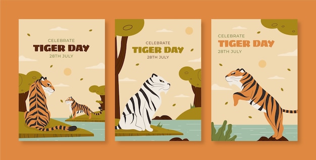 flat international tiger day greeting cards collection
