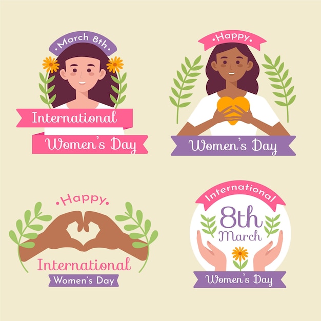 Flat international women's day badges collection