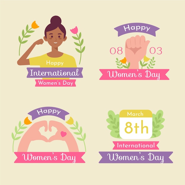 Flat international women's day badges collection