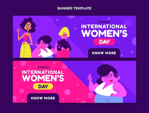 Vector flat international women's day horizontal banners set