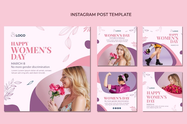 Flat international women's day instagram posts collection