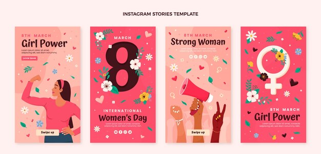 ベクトル フラットな国際女性デーのinstagramストーリーコレクション