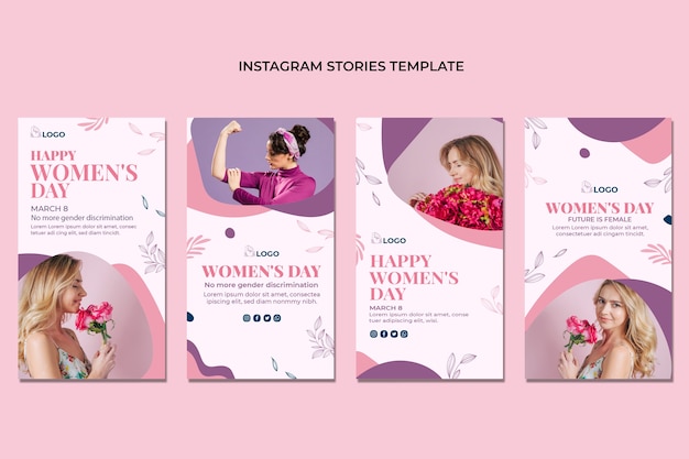 Flat international women's day instagram stories collection