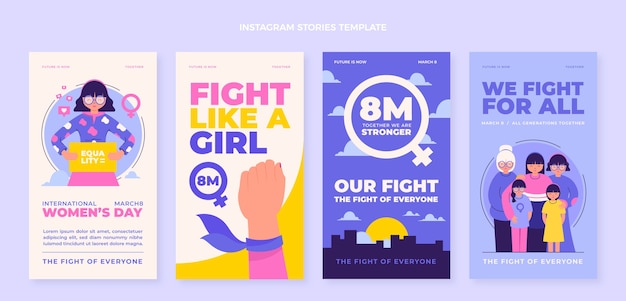 Flat international women's day instagram stories collection